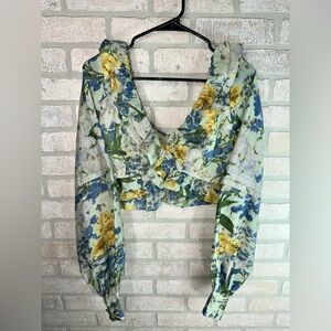ASOS Design Floral Printed Blouson Sleeve Crop Ruffle Top Spring Sz 8 - 0357